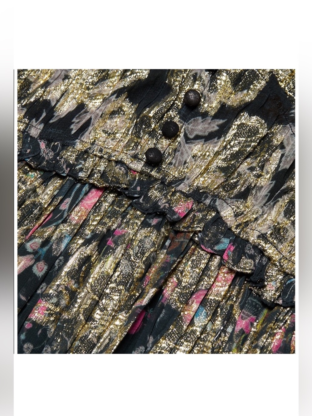 NWT Hemant & Nandita Metallic Tiered Long-Sleeve V-Neck Mini Dress size small - Picture 8 of 8